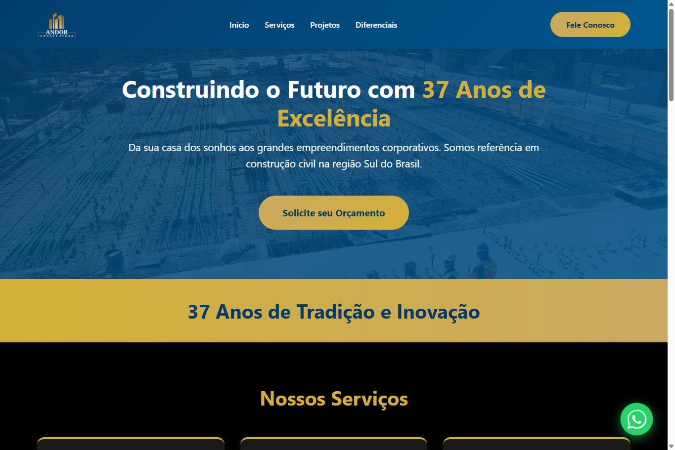 Site Andor Construtora desenvolvido pela Aura Publicidade