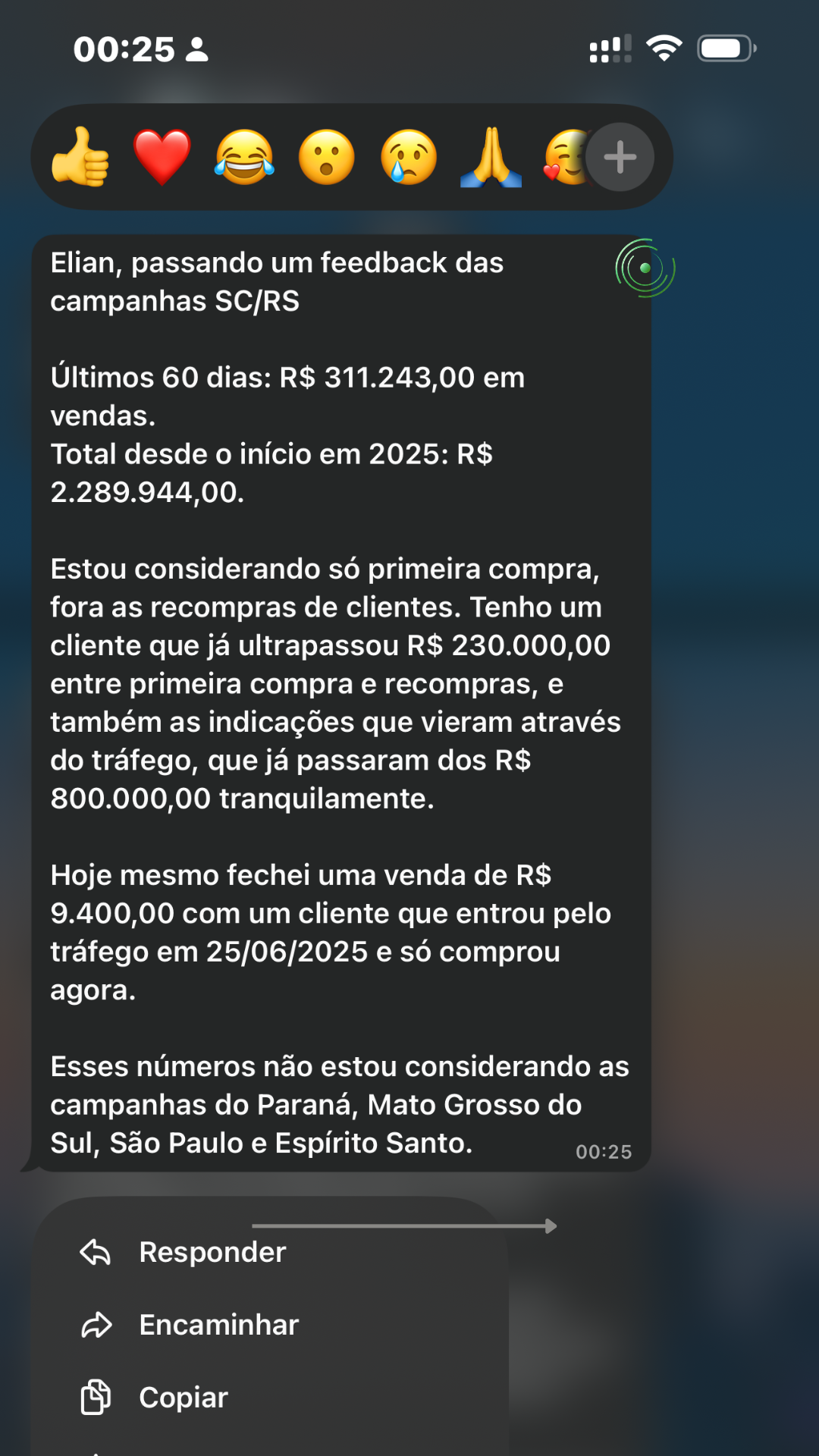 Depoimento de cliente da Aura Publicidade via WhatsApp