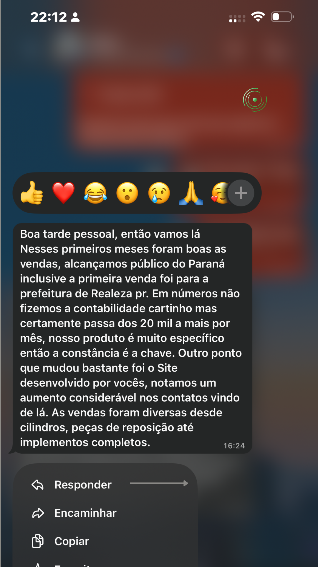 Depoimento de cliente da Aura Publicidade via WhatsApp