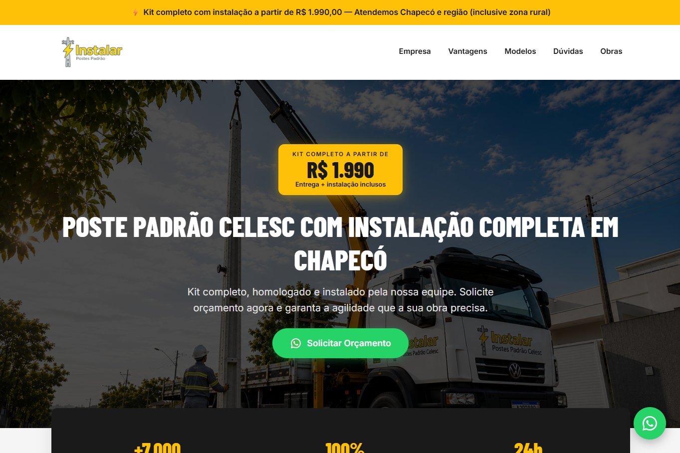 Site Instalar Postes desenvolvido pela Aura Publicidade