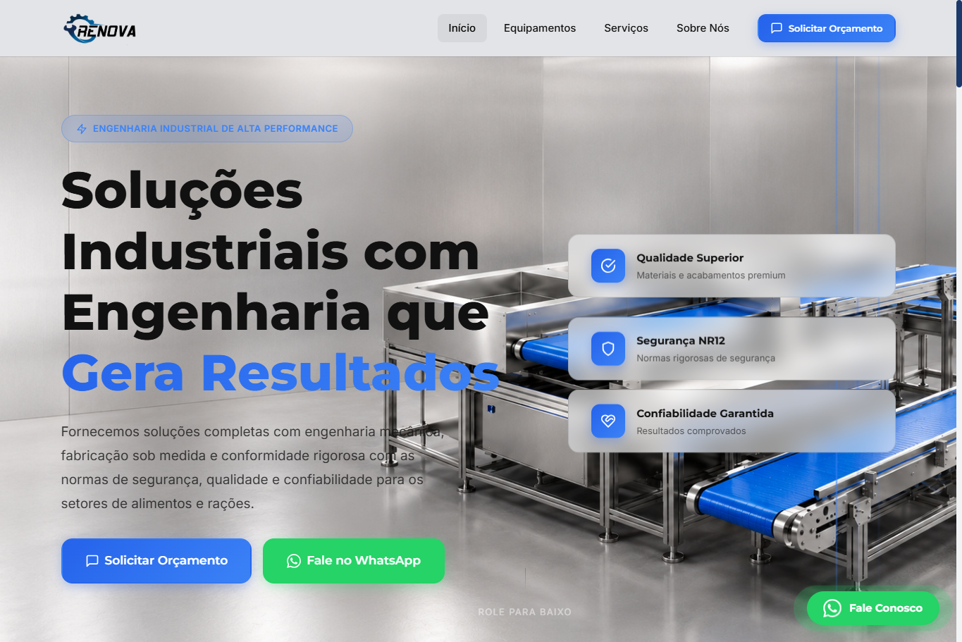 Site Renova Máquinas Industriais desenvolvido pela Aura Publicidade